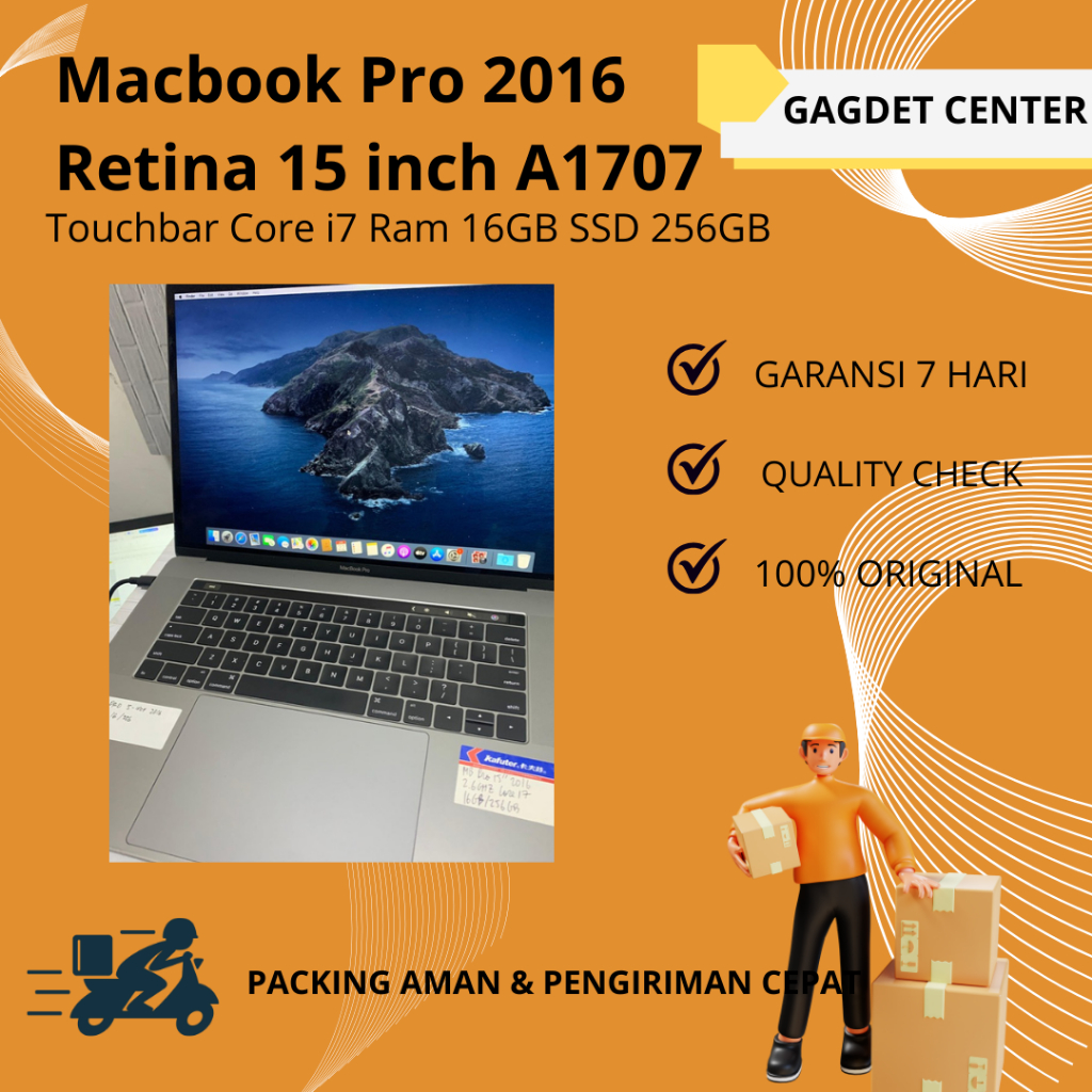 Macbook Pro 2016 Retina 15 inch A1707 Touchbar Core i7 Ram 16gb SSD 256gb Original Second Mulus | GA