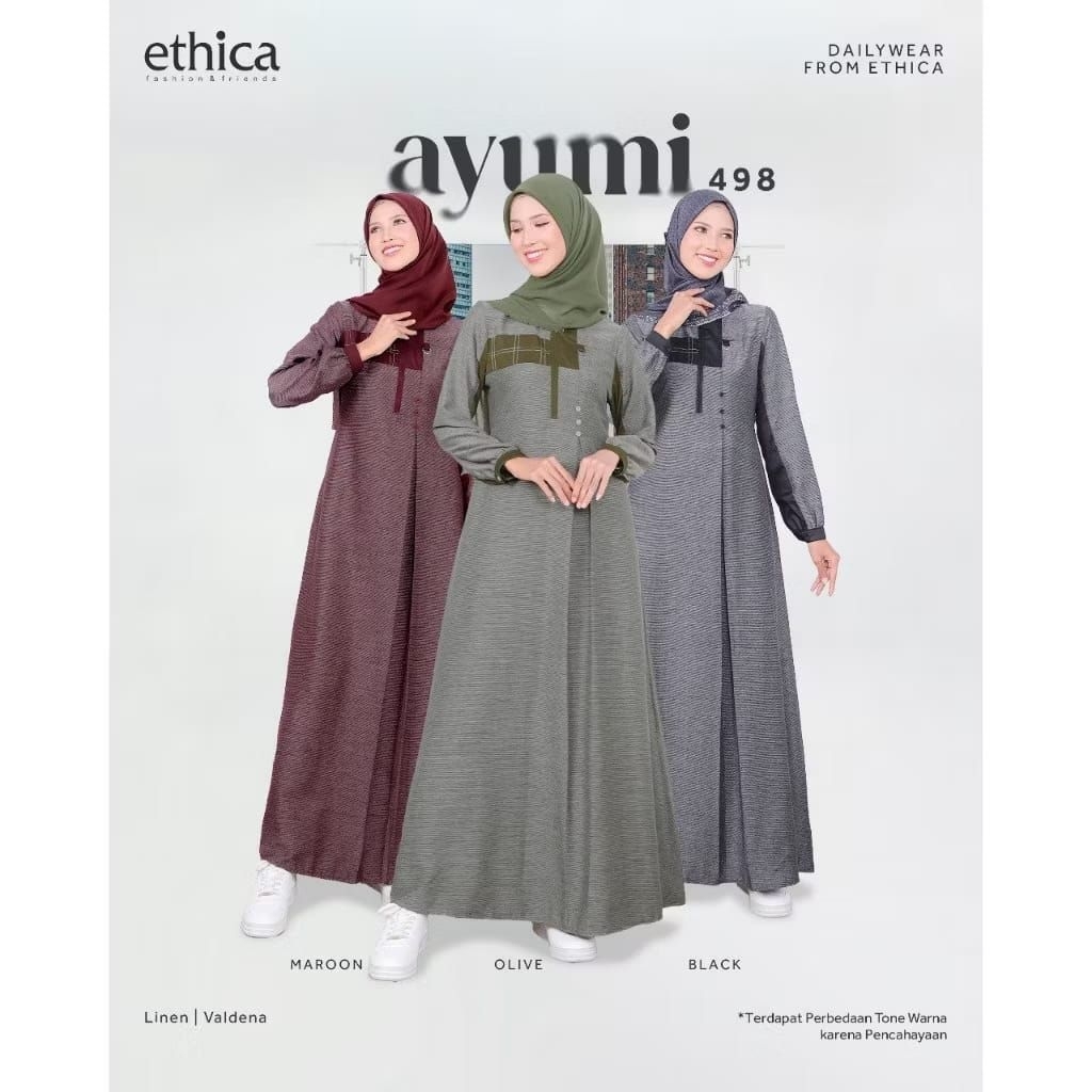GAMIS ETHICA AYUMI 498 OLIVE _GAMIS ETHICA TERBARU_GAMIS ETHICA SIMPEL ELEGANT TERBARU_gamis ethica 