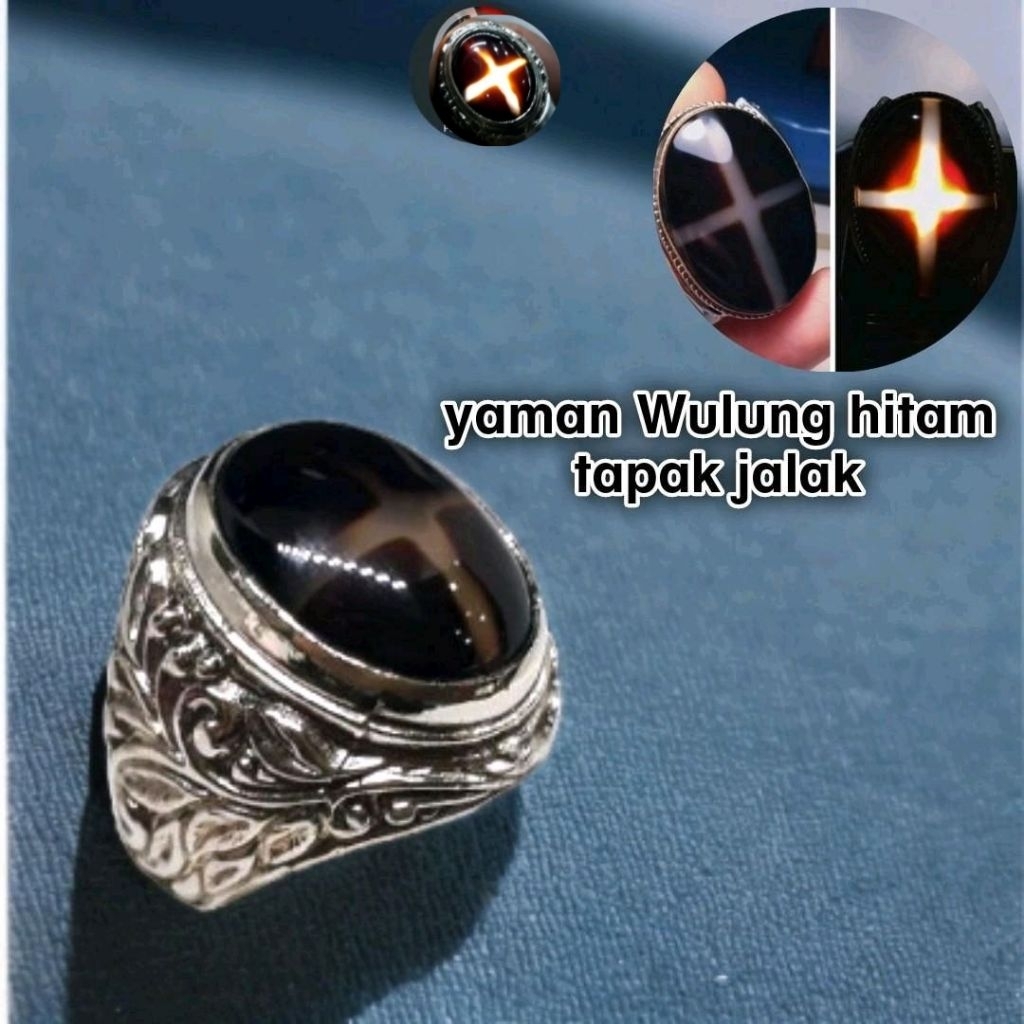 Yaman Wulung tapak jalak tembus senter Batu asli 100% / cincin batu akik