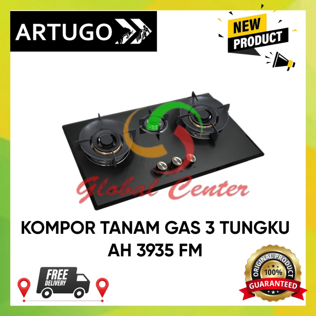 ARTUGO KOMPOR GAS TANAM 3 TUNGKU AH 3935 FM - GARANSI RESMI