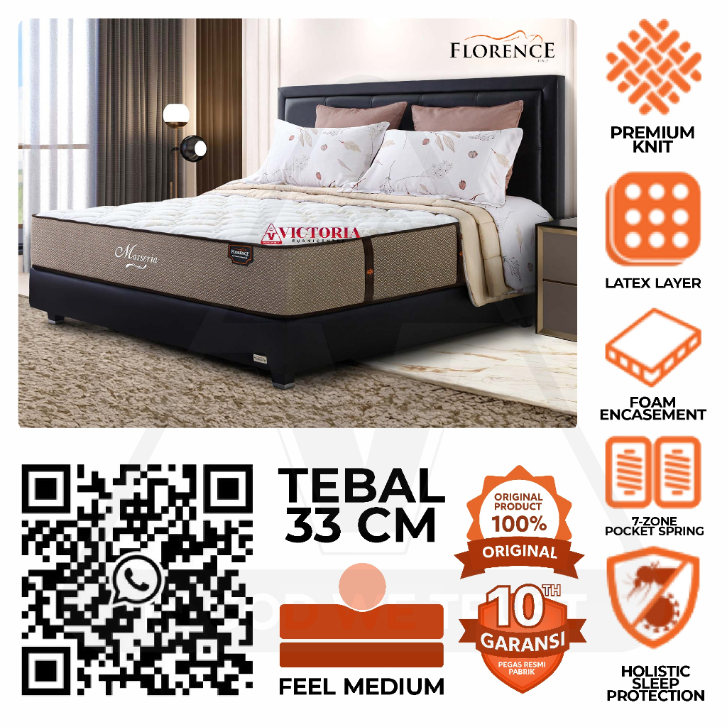 Florence  Masseria  Fullset  Full Set  180 x 200  180x200  Kasur Spring Bed Springbed Termurah Palin