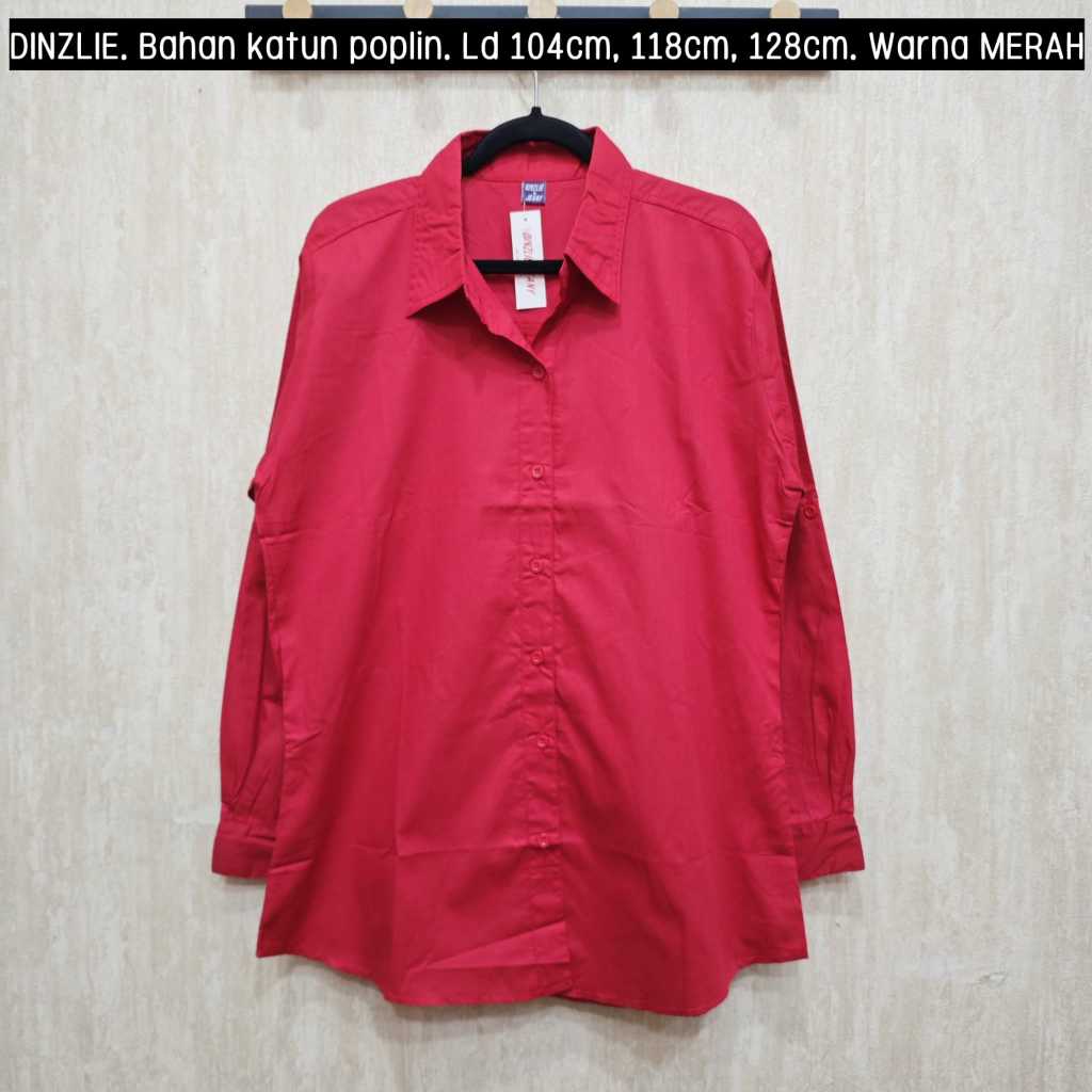 Dinzlie Kemeja Polos Atasan Wanita Bahan Poplin Premium Warna Merah Cabe