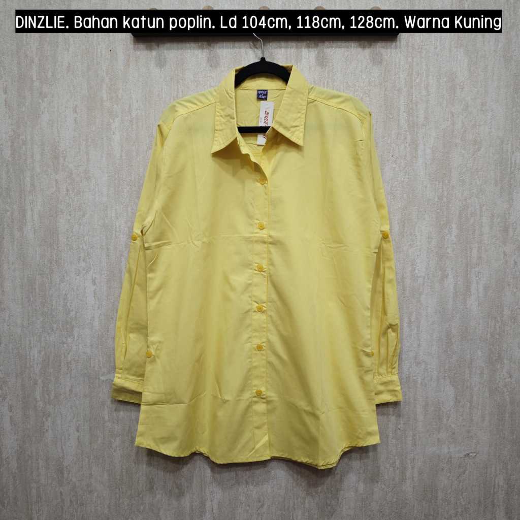 Dinzlie Kemeja Polos Atasan Wanita Bahan Poplin Premium Tebal Warna Kuning Soft