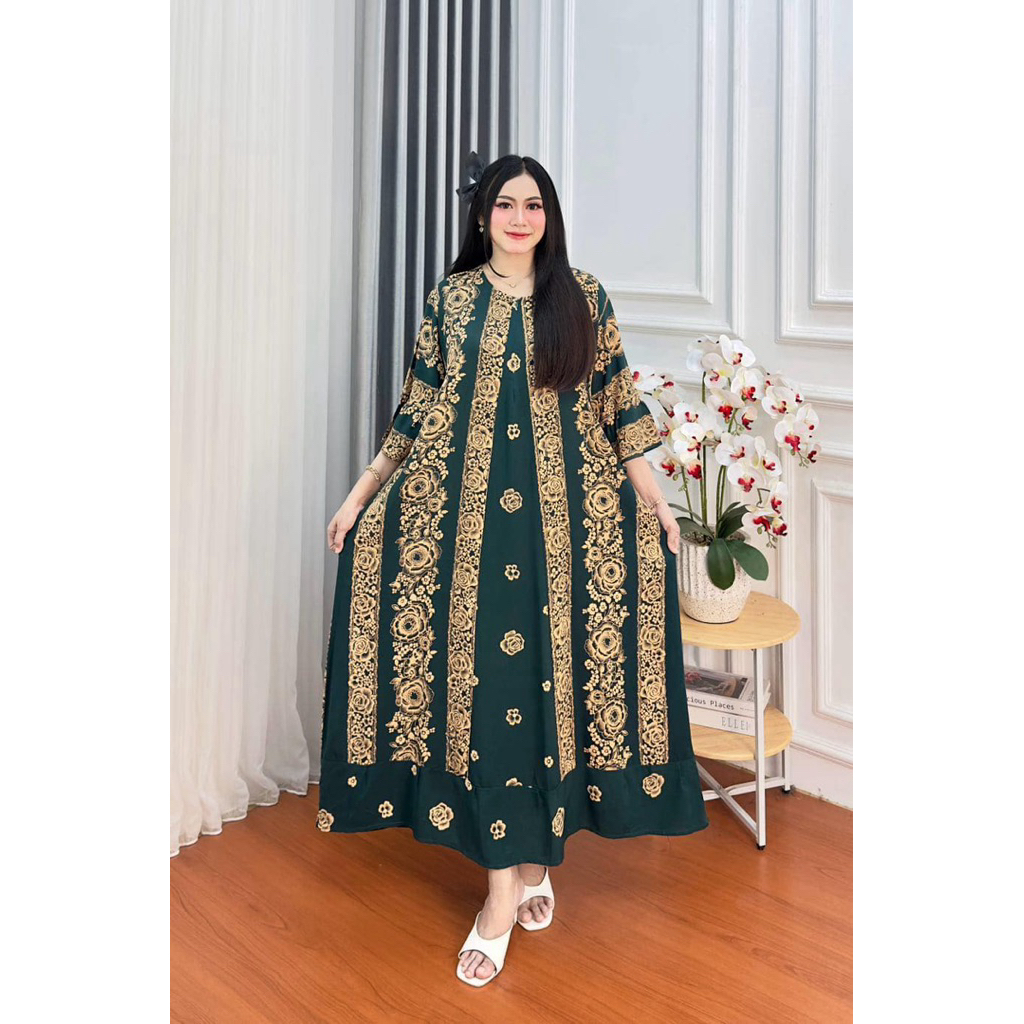 yanda535 - Dress Jumbo Mawar Kombinasi Lengan 3/4 LD130 - Daster Rayon Grosir Jumbo Santai Elegan