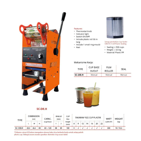 GETRA CUP SEALER GETRA SCD8H 22oz  GETRA CUP SEALER / MESIN PENYEGEL GELAS GETRA SC-D8H 22oz