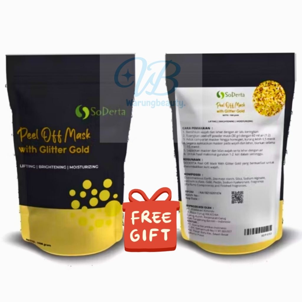 SODERTA GLITTER GOLD PEEL OFF MASK 1KG POWDER | Masker Karet Bubuk Rubber Jelly Klinik Kecantikan Or