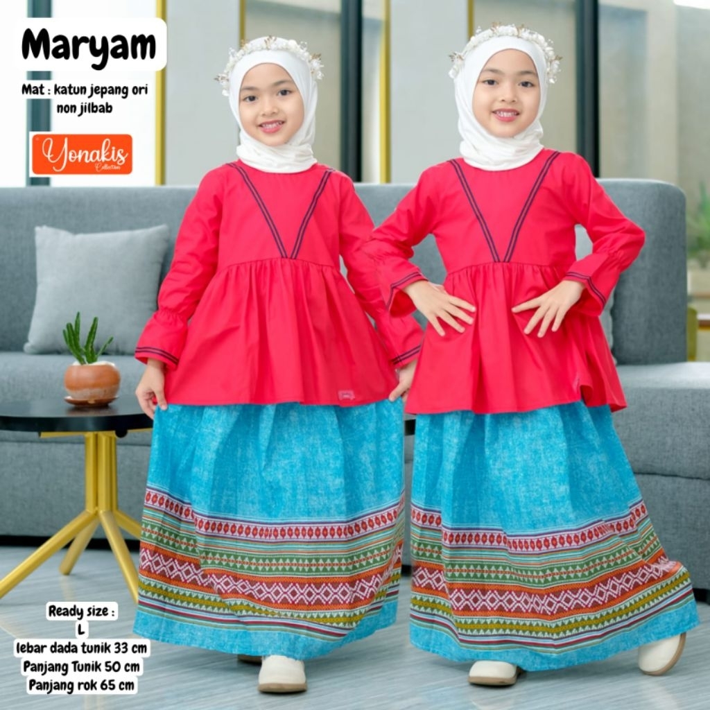 SISOL - MARYAM SETELAN ANAK TUNIK Polos +ROK Motif Etnik (TANPA Jilbab) Yonakis - Baju Kids Bahan Ka