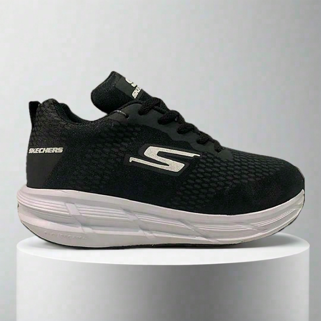 Sepatu Skechers Pria Wanita Hitam Putih Navy Double Mesh
