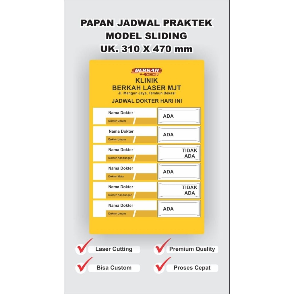 Akrilik informasi dokter / jadwal praktek dokter / daftar hadir