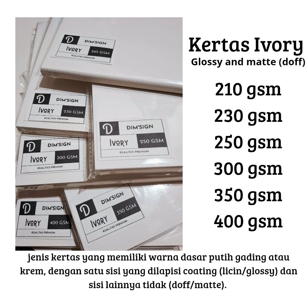 Kertas ivory A3 ketebalan 210/230/250/300/350/400 gsm