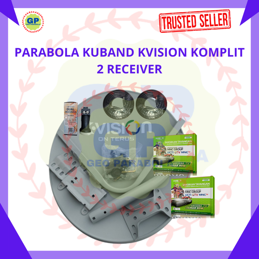 PAKETAN PARABOLA KUBAND 60 CM KOMPLIT UNTUK 2 TV/RECEIVER 1 ANTENA+1LNB KU 2 OUT+2KABEL+2RECEIVER