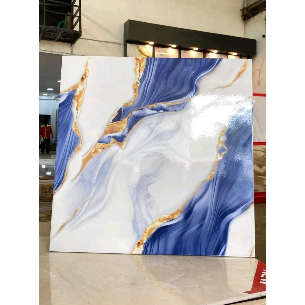 keramik lantai uk 50x50 putih motip biru
