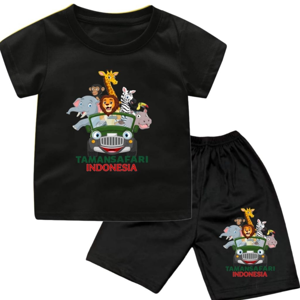 Setelan baju kaos anak Cowok-Cewek motip TAMAN SAFARI