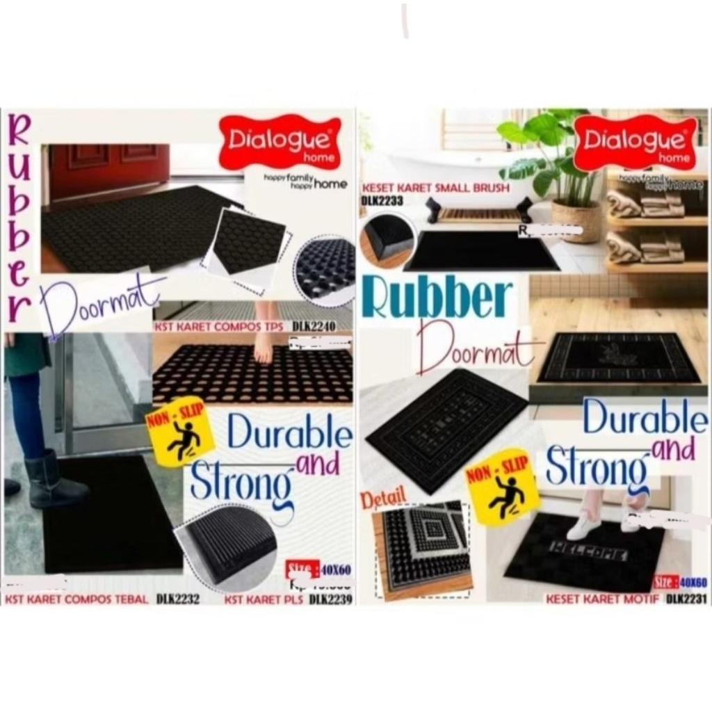 DIALOGUE HOME - KESET ALAS KAKI KARET HITAM LOBANG RING MAT 40x60