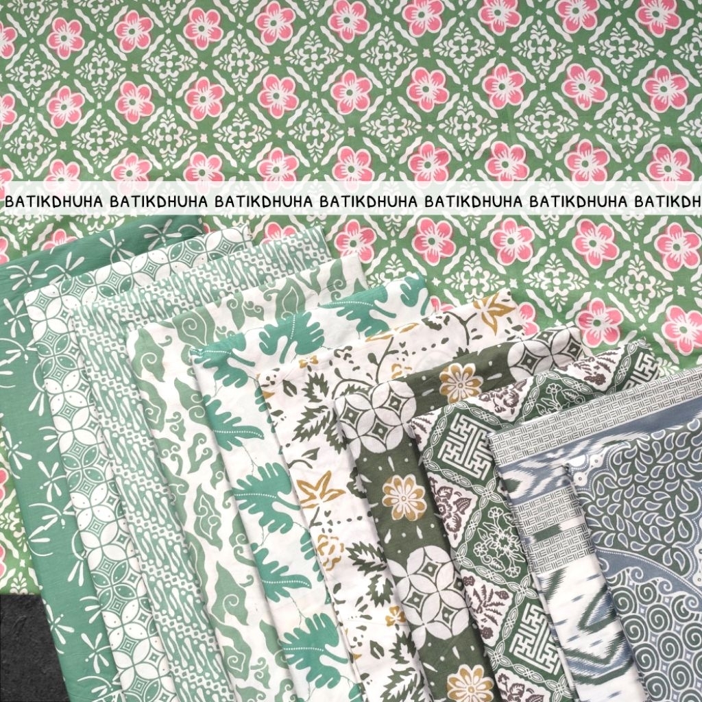 Kain batik halus teteronrayon warna hijau sage putih