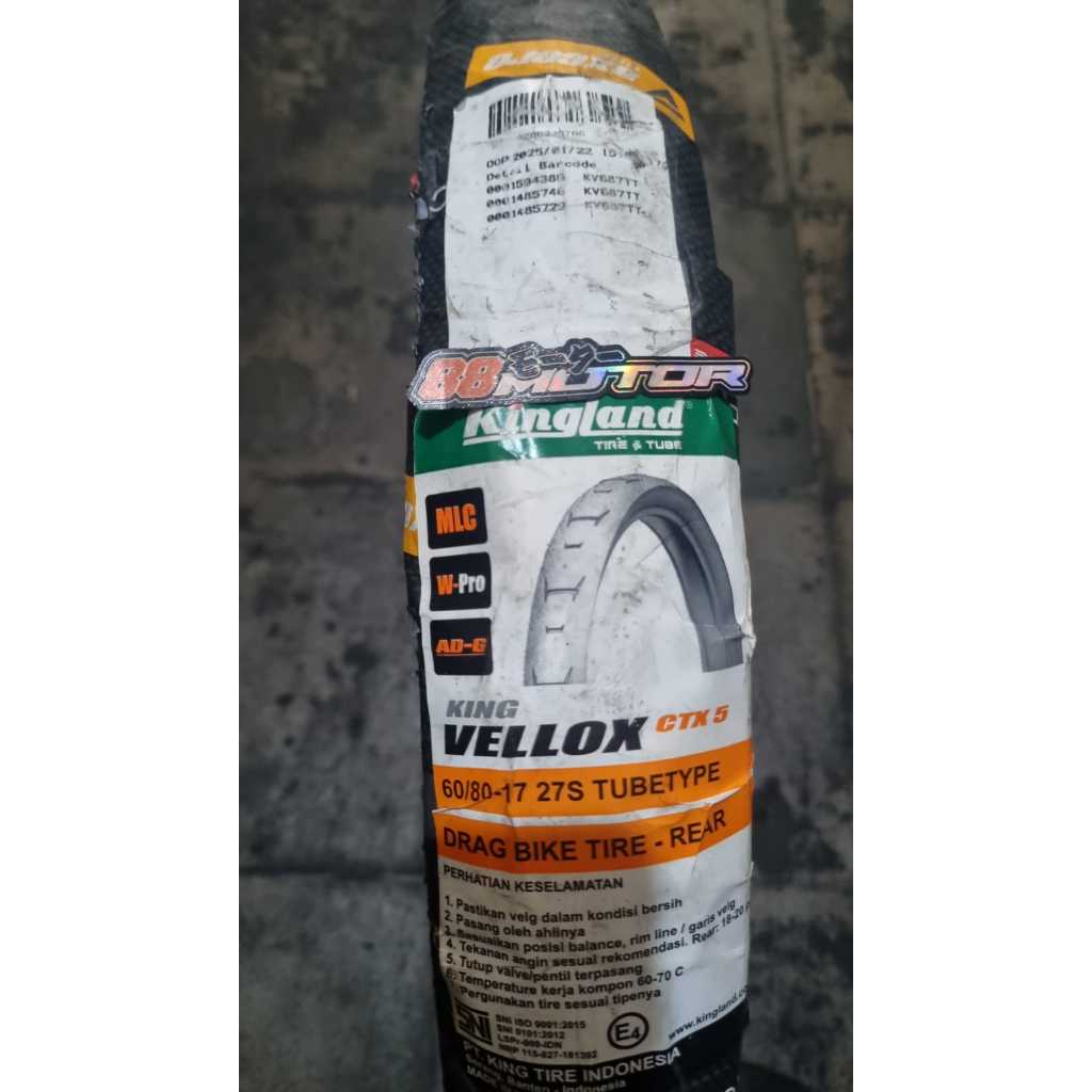 Ban Drag Racing 60/80-17 Kingland Vellox Ban Balap Ban Cacing Ring 17