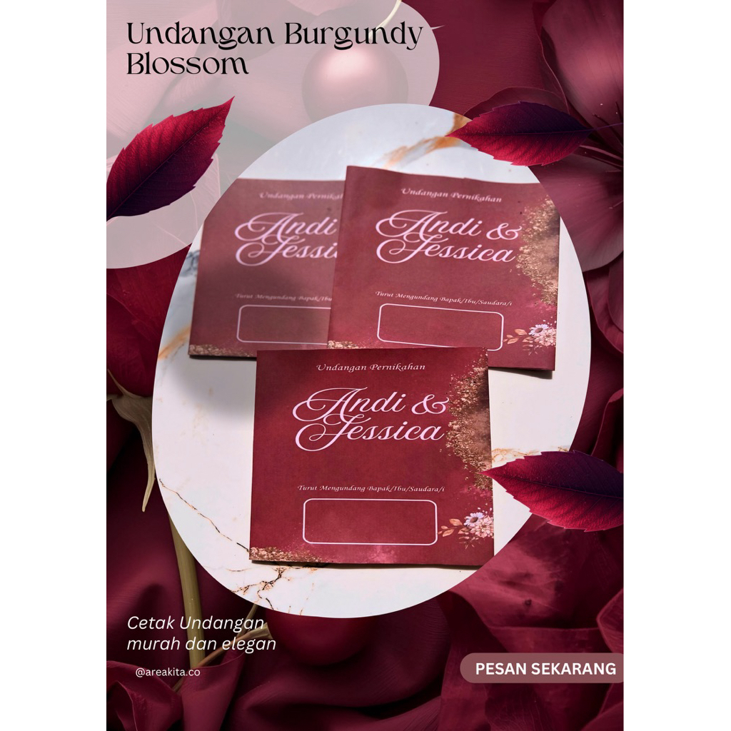 Undangan Desain Eksklusif Elegan|Softcover lipat 3| Undangan Warna Maroon