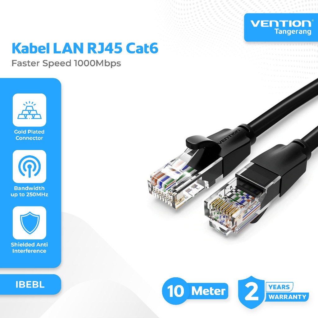 Vention Kabel LAN RJ45 Cat6 UTP Gigabit Ethernet UTP 1000Mbps LAN Cable 10M 10 Meter - IBEBL