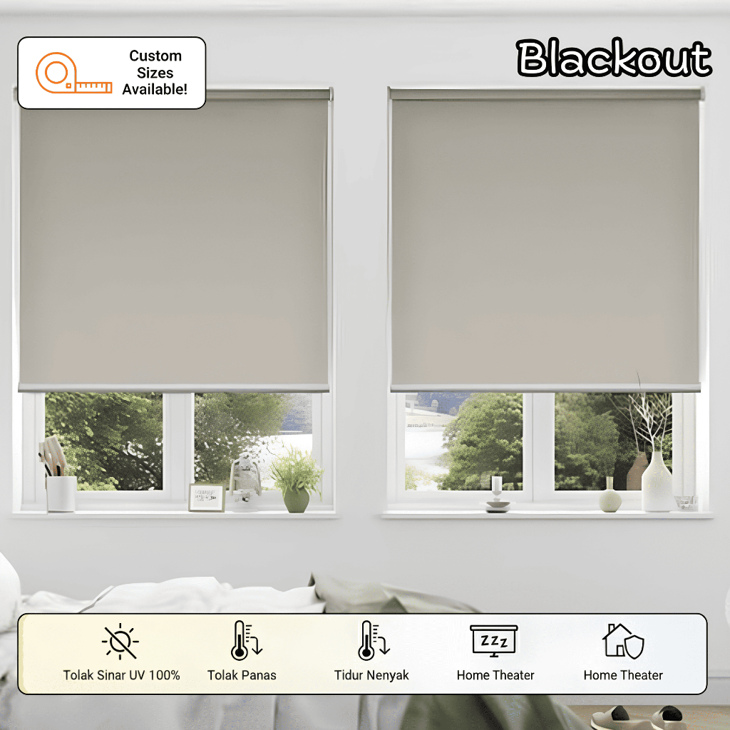 Roller Blind Blackout - Tirai Jendela Gulung Blok cahaya 100% - Tirai kain jendela kantor