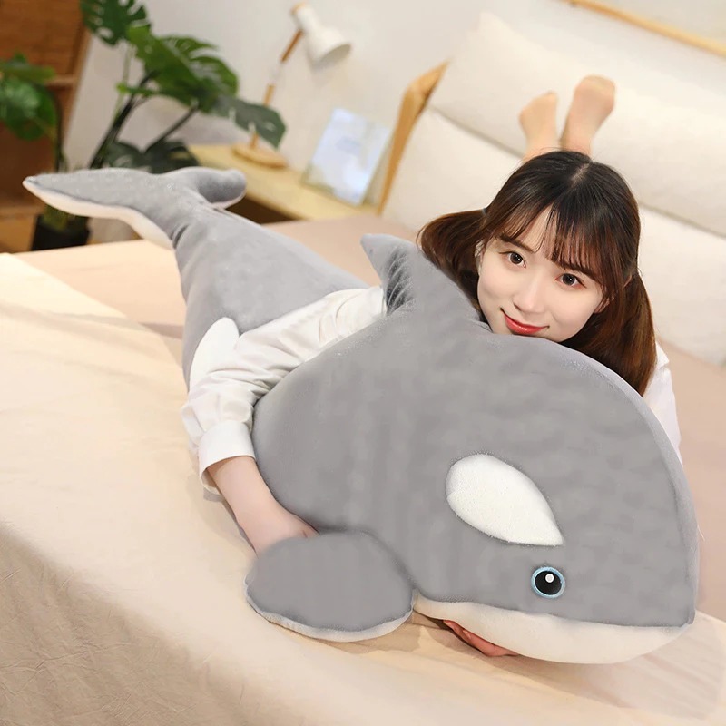Guling Anak karakter animals Besar Paus Pembunuh Mainan Mewah Biru Hewan Laut ukuran 80 cm Bantal Hi