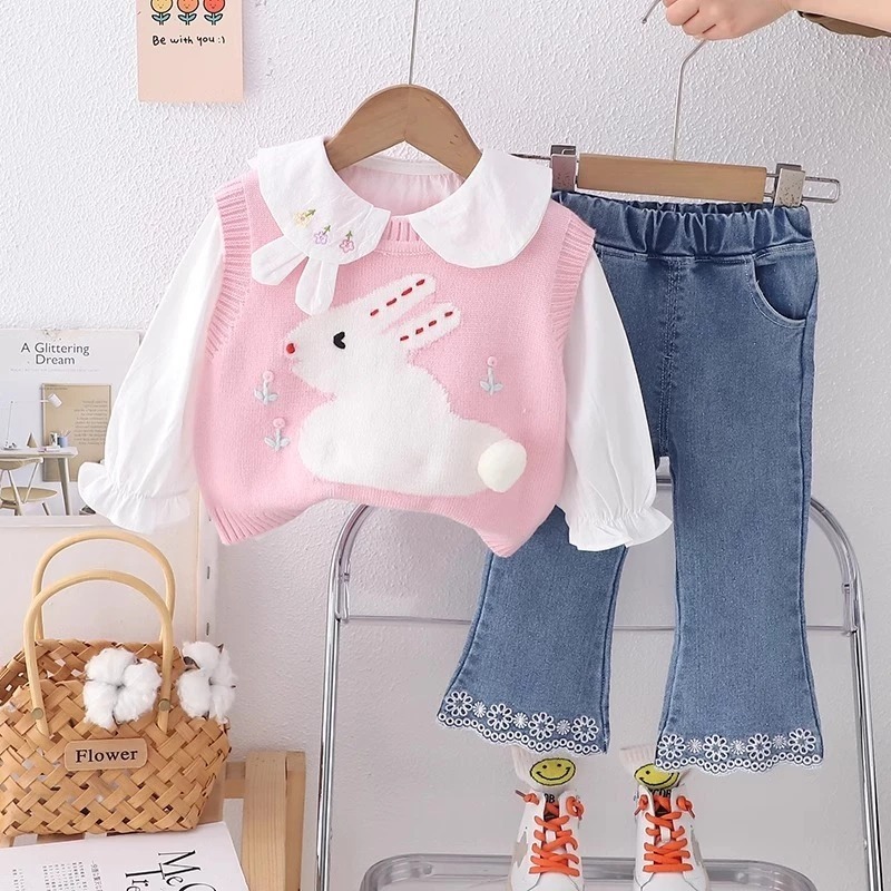 Setelan Import Premium Anak Perempuan Usia 1-4 Tahun | Onset Baju Atasan Serut Variasi Rompi Rajut M