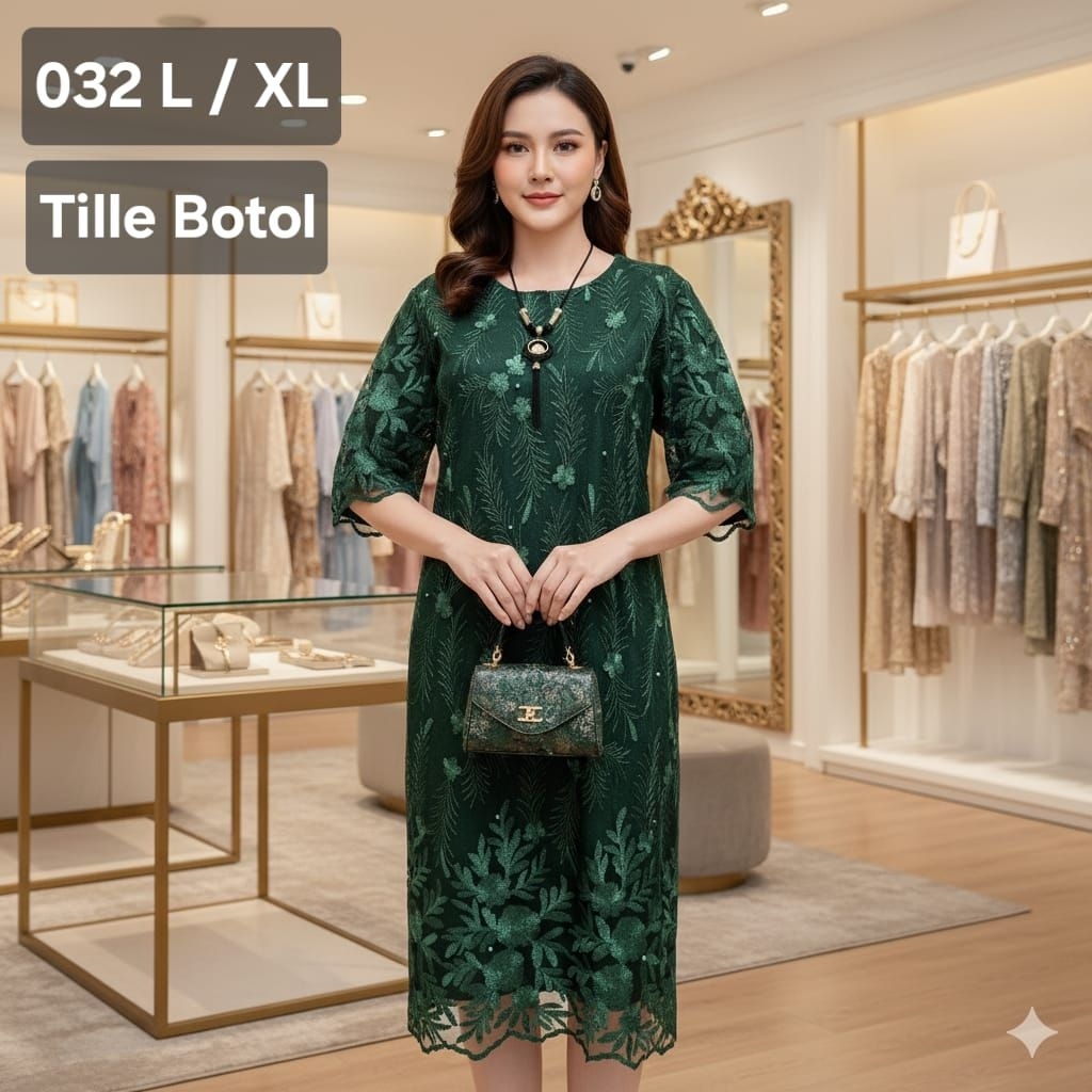 Dres pesta full brokat tile mewah