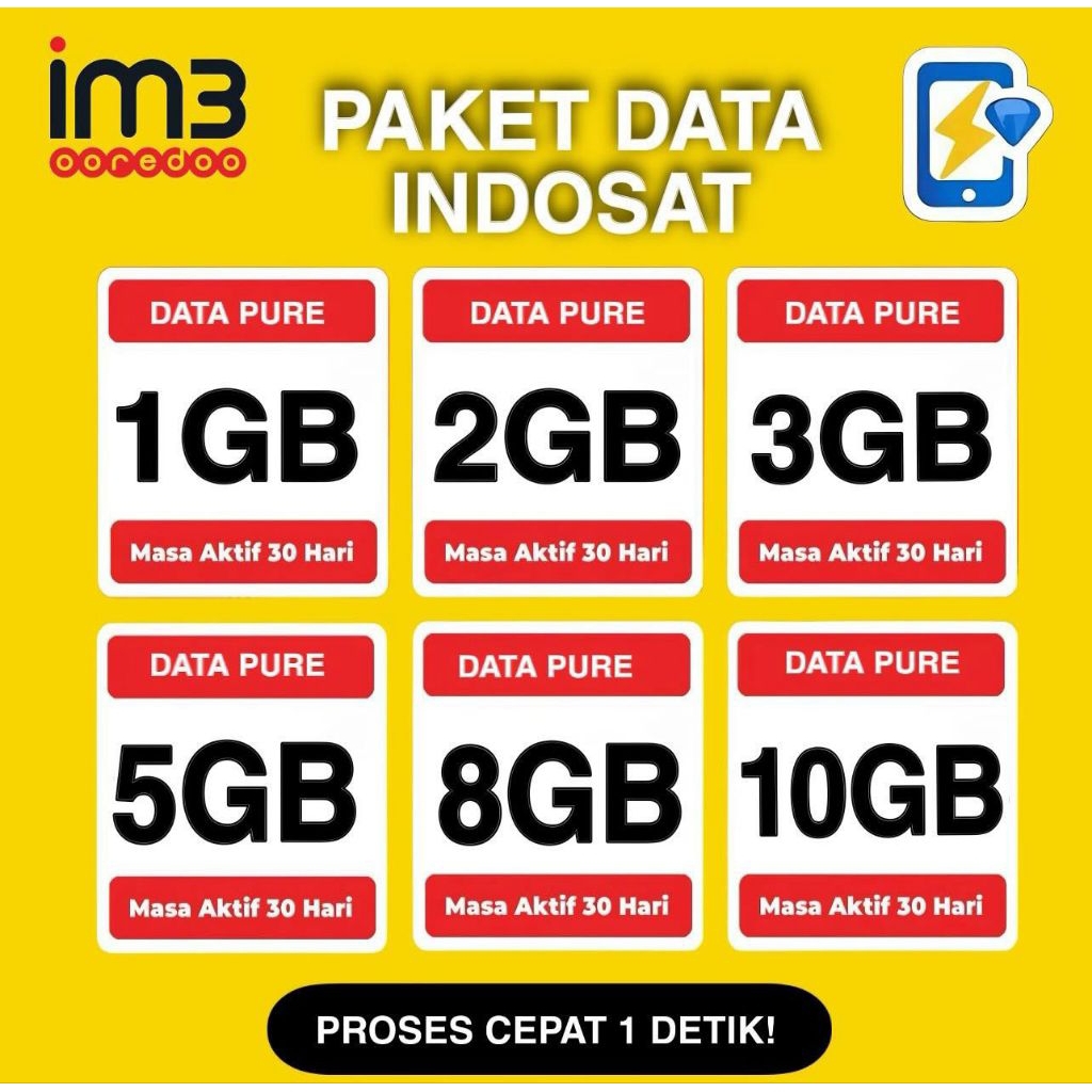 PAKET DATA INDOSAT KUOTA INTERNET PURE BULANAN 30 HARI FULL