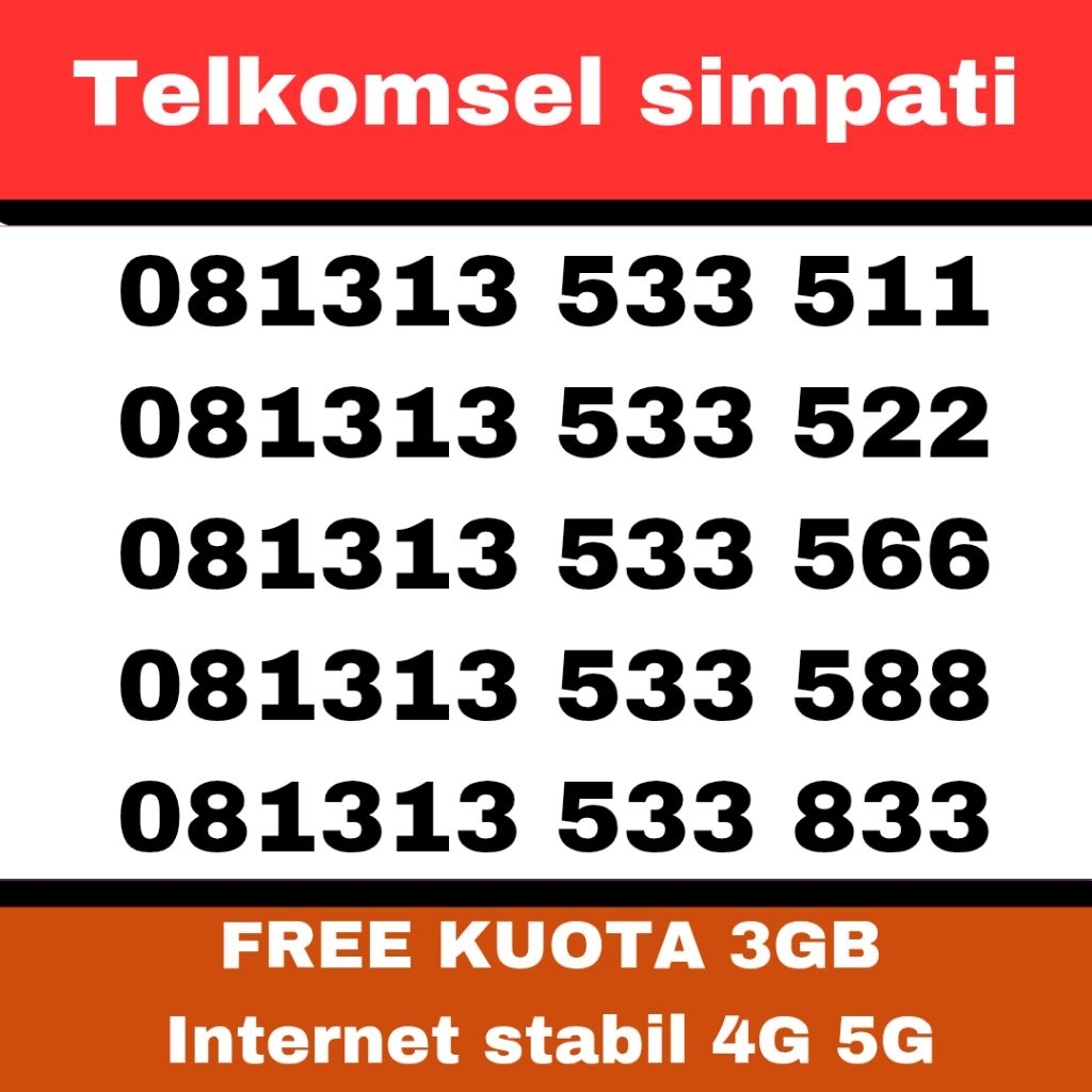 telkomsel simpati 081313 533 577 nomor cantik perdana internet stabil 4G 5G FREE kuota 3GB sampai bu