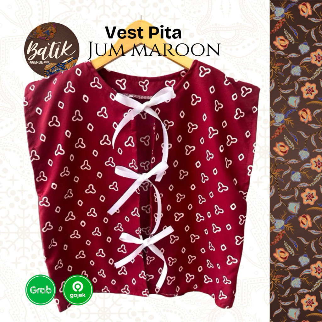 Vest Batik Pita - Jum Maroon / Vest Batik / Vest Batik Viral / Vest Formal / Baju Kondangan / Vest K