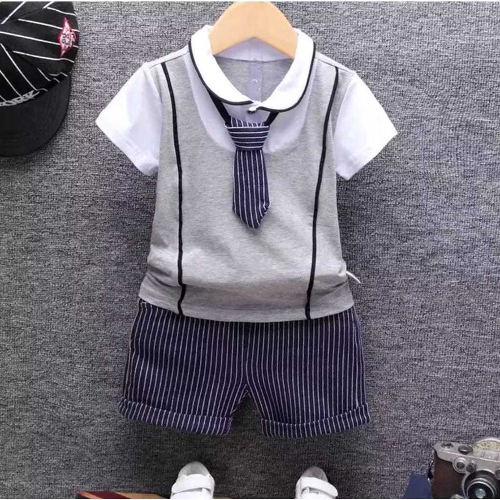 STYLE ANAK COWO-SETELAN BAJU ROMPI DASI ANAK LAKI LAKI USIA 1 TAHUN-5 TAHUN TERBARU/ SETELAN KEMEJA 