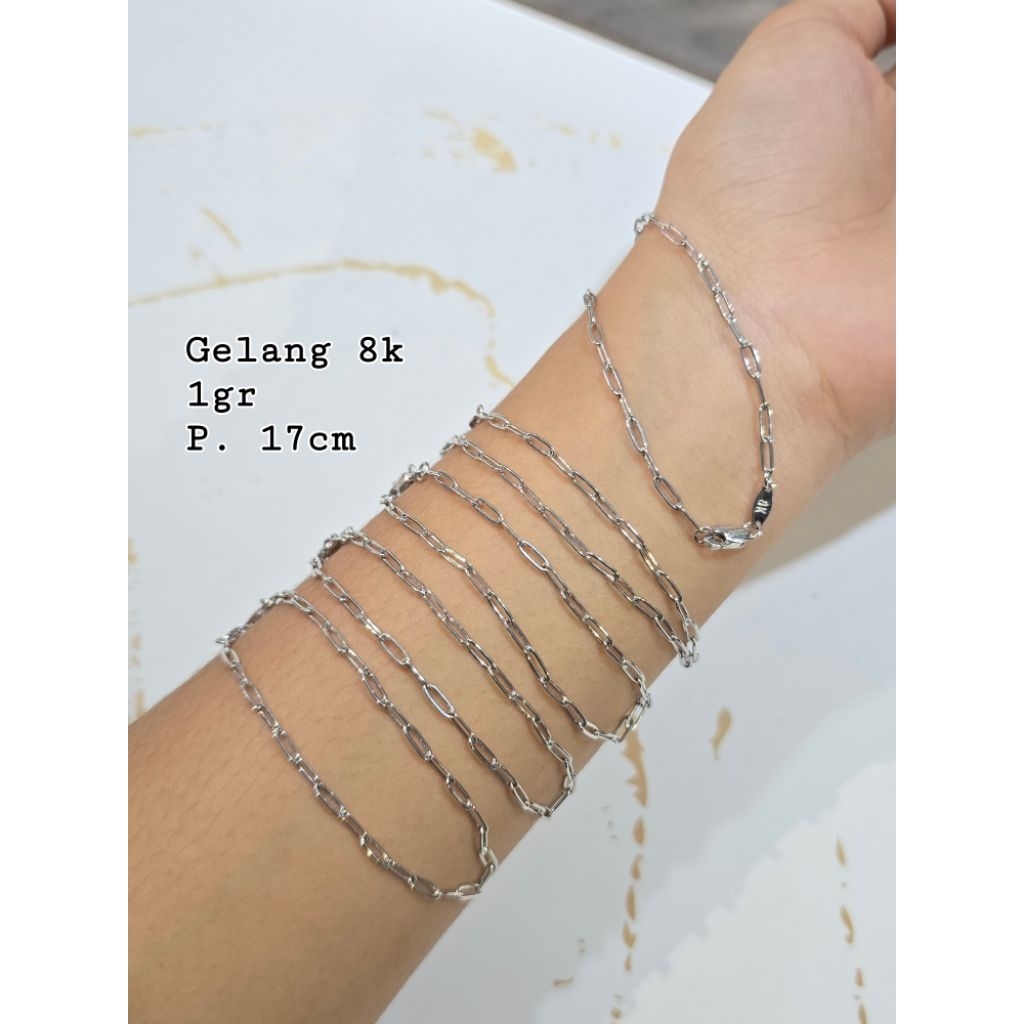 Gelang rantai paperclip mas putih