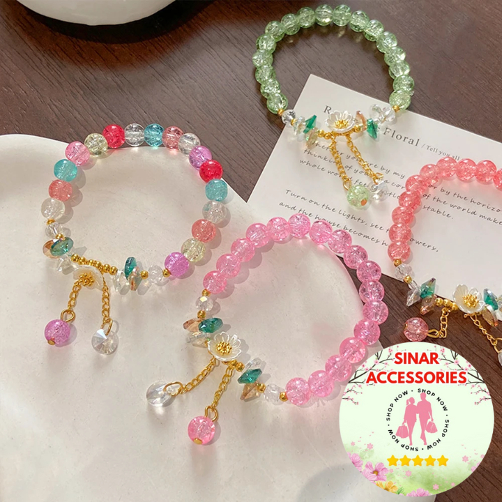 SA Gelang SUNFLOWER Kristal Bunga Camelia/Gelang Batu kristal Warna Warni Bunga Kore Style Aksesoris