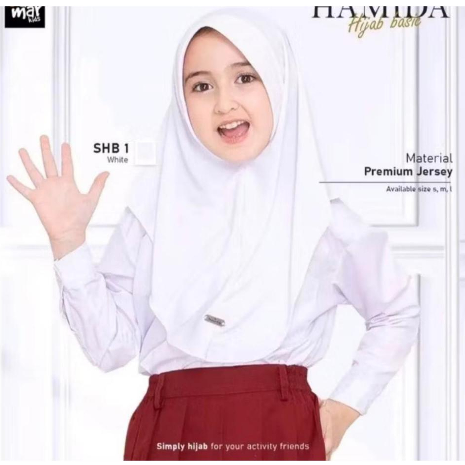 Hijab anak sekolah PUTIH / jilbab bergo hamidah anak PUTIH / jilbab anak sekolah PUTIH