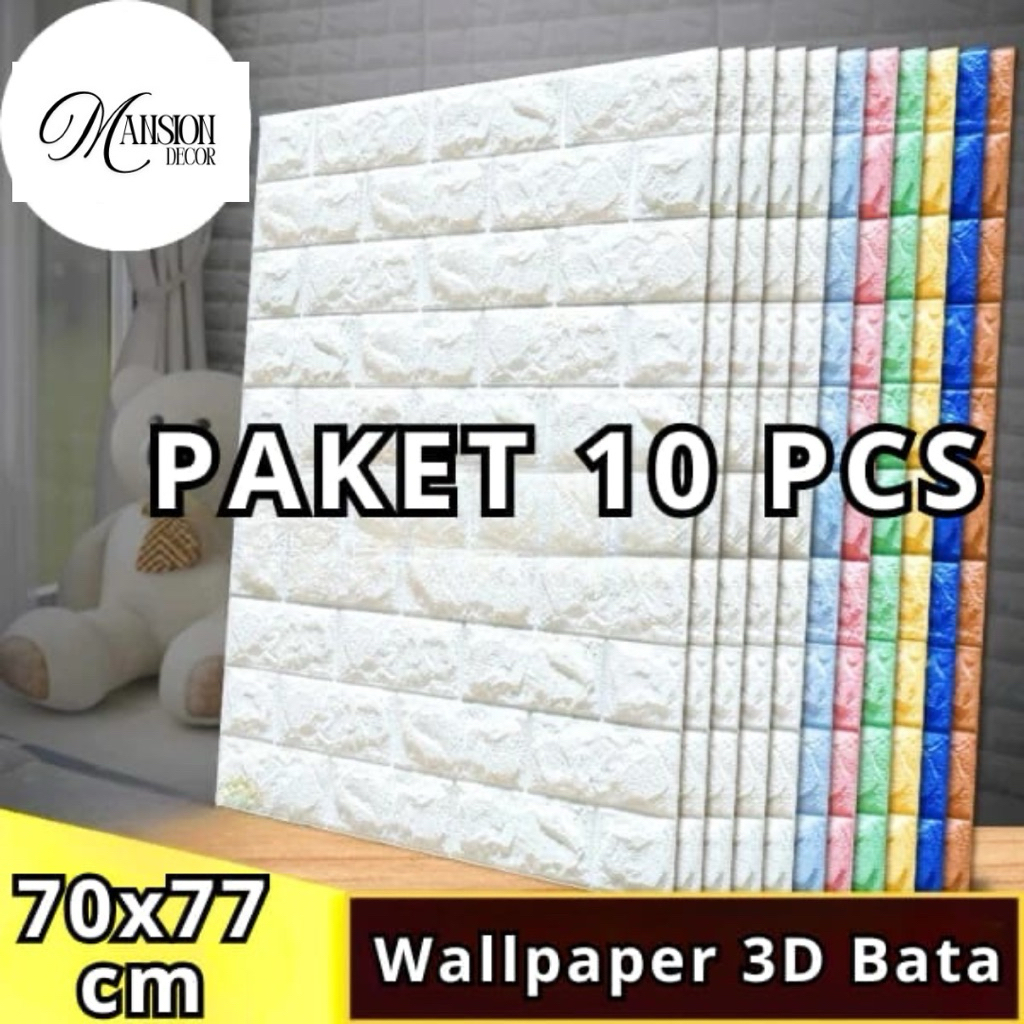 Mansion Decor | 10 Pcs • Wallpaper dinding Foam motif Batu Bata 70cm X 77cm tebal 3mm • Wallpaper st