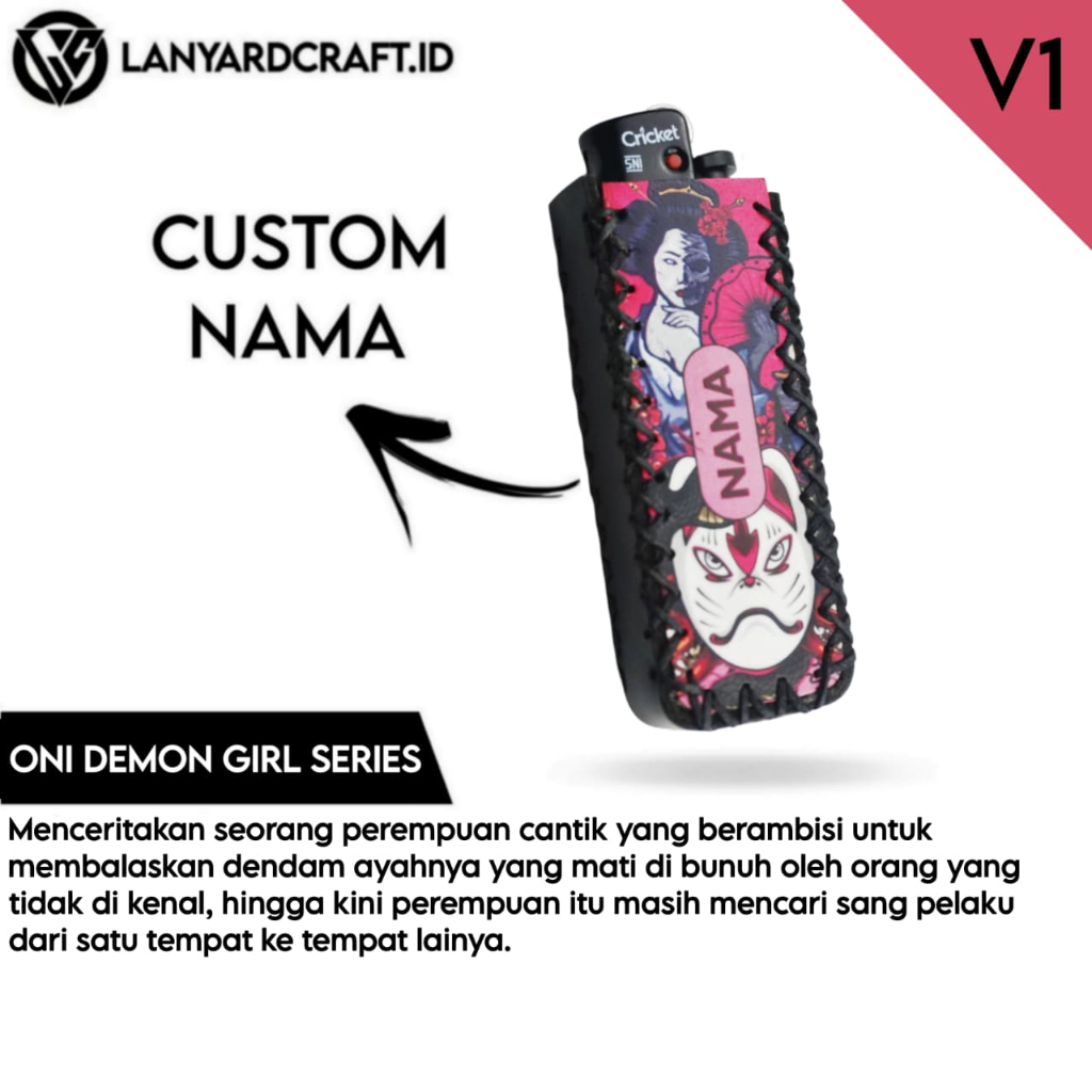 Cover Korek Oni Demon Girl Series Kulit Custom Nama UV / Bungkus Korek Cricket Tokai / Bungkus Wadah