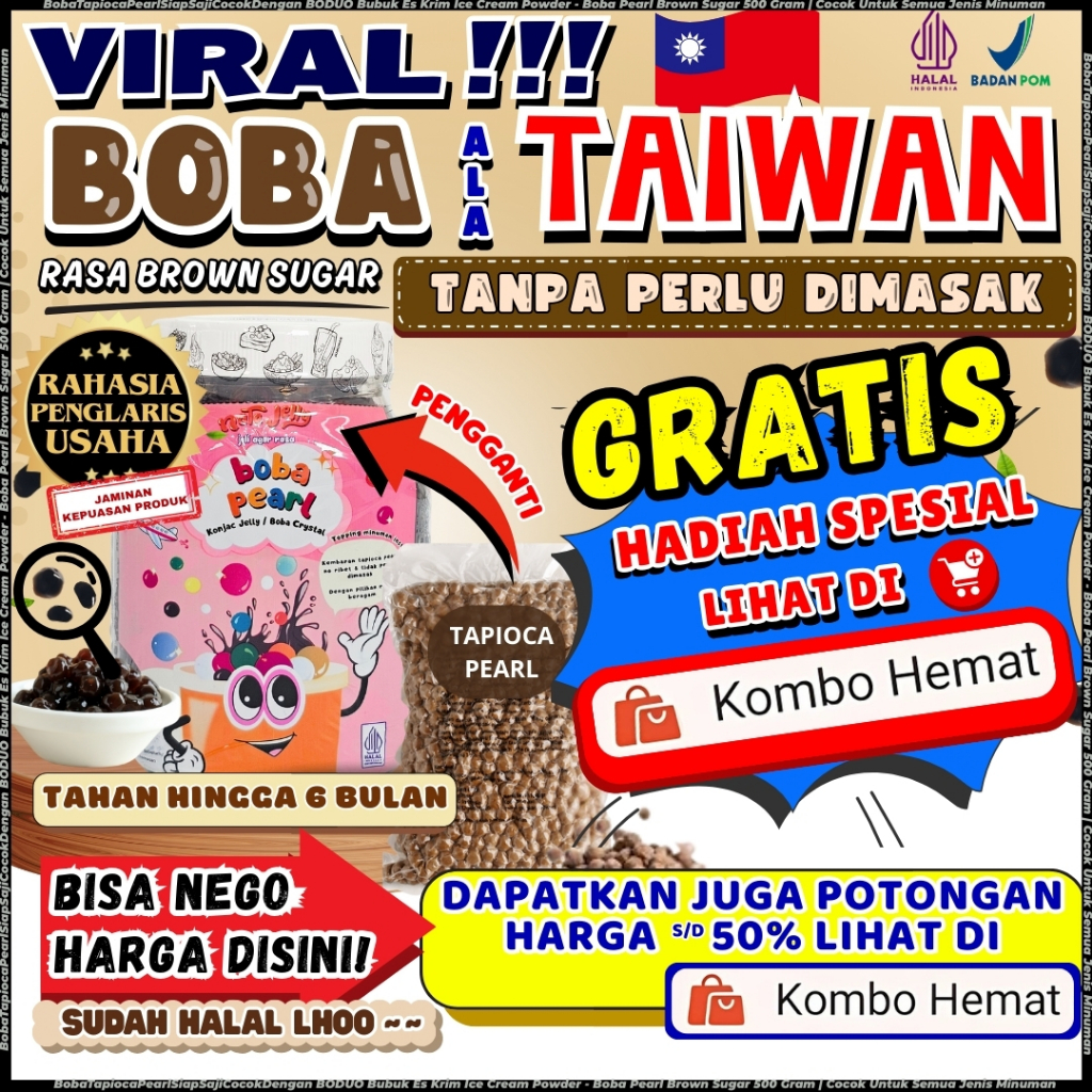 BobaTapiocaPearlSiapSajiCocokDengan BODUO Bubuk Es Krim Ice Cream Powder - Boba Pearl Brown Sugar 50