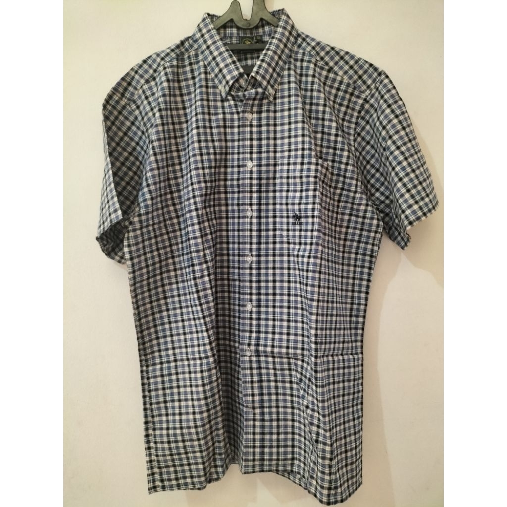 plaid blue polo shirt kemeja pria kotak size XL