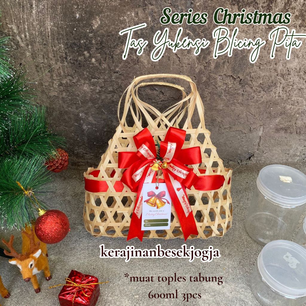 CHRISTMAS SERIES | TAS YUKENSI PENDEK BLICING PITA | tas kue kering tas makanan tas bambu tas cantik