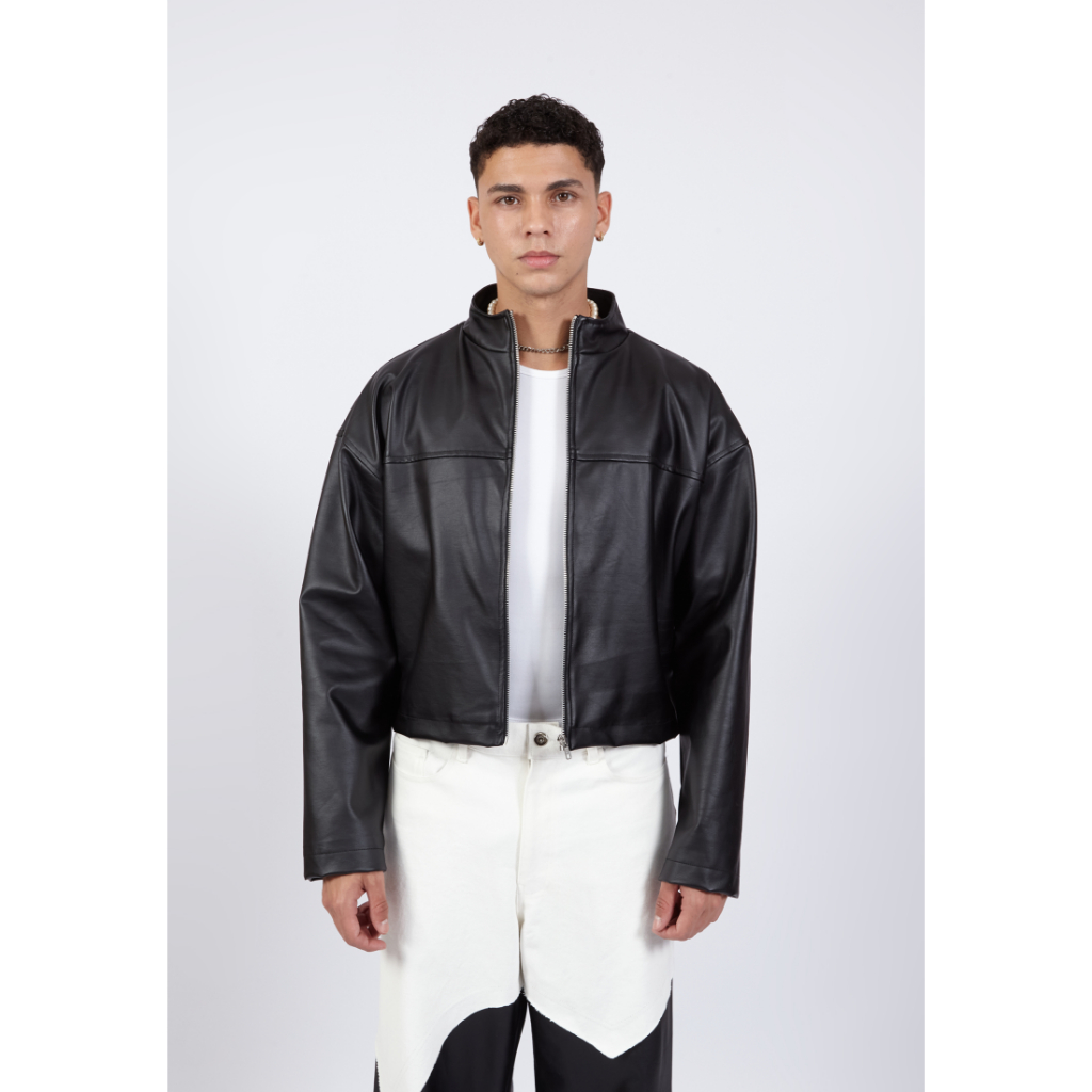 OCWA HARLOW BLACK LEATHER CROP JACKET