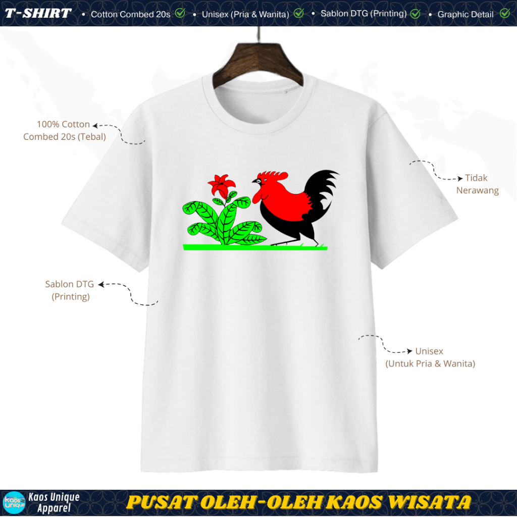 KAOSUNIQUE T-shirt Mangkok Ayam Jago - Unisex Katun Combed 20s Sablon Printing Kaos Wisata Kaos Oleh