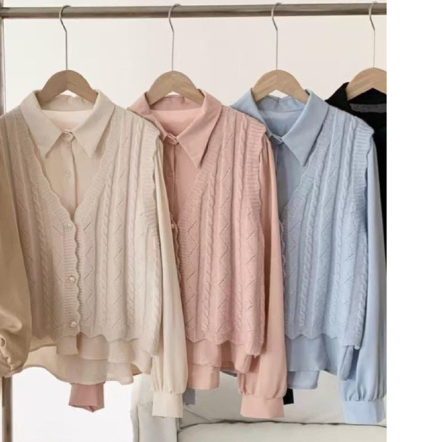 YUMA Kemeja Top Vest Set silk Rajut 2in1 Premium Import