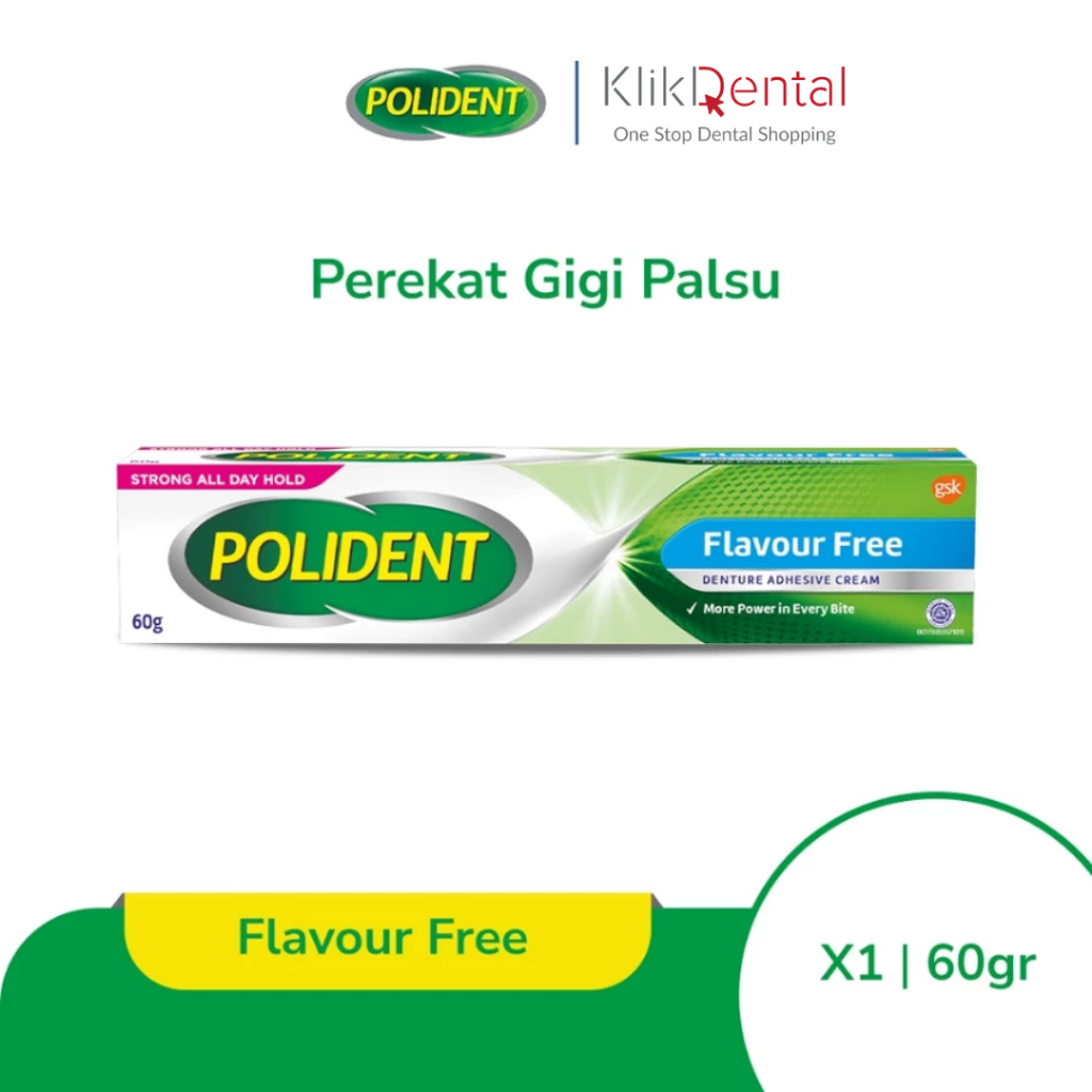 KLIK DENTAL Polident Adhesive No Flavor 60Gr – Lem Gigi Palsu Tanpa Rasa