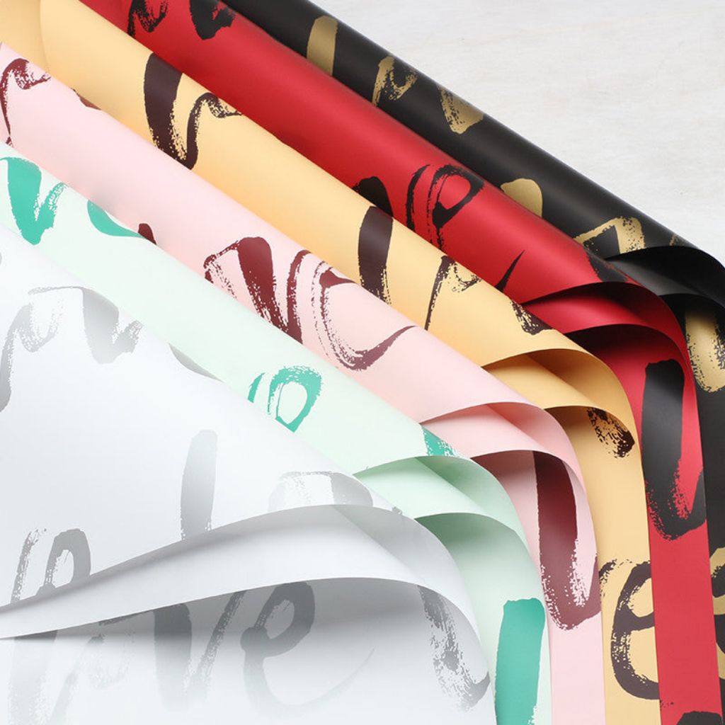 FL48 TULISAN LOVE Kertas Bunga Paper Buket Motif Cellophane