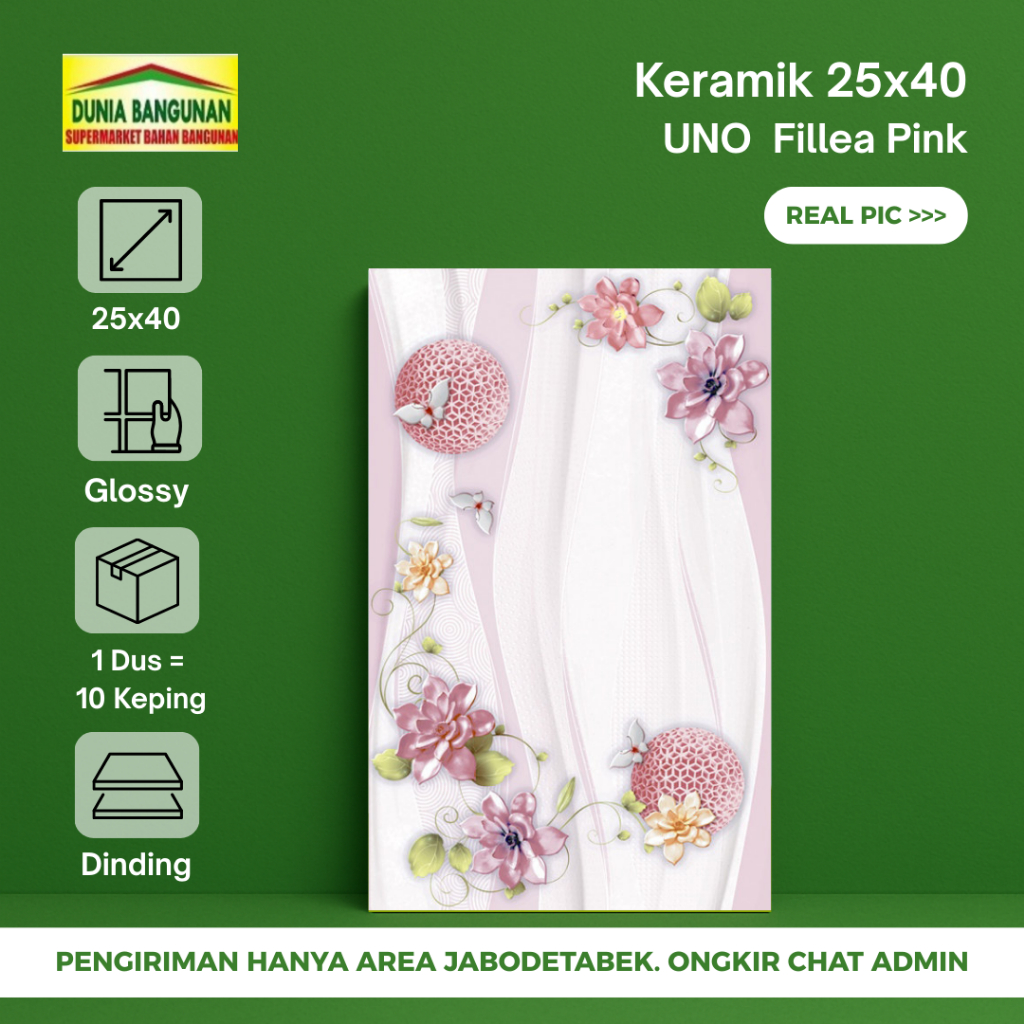 Keramik Dinding 25x40 UNO Fillea Pink Keramik Glossy