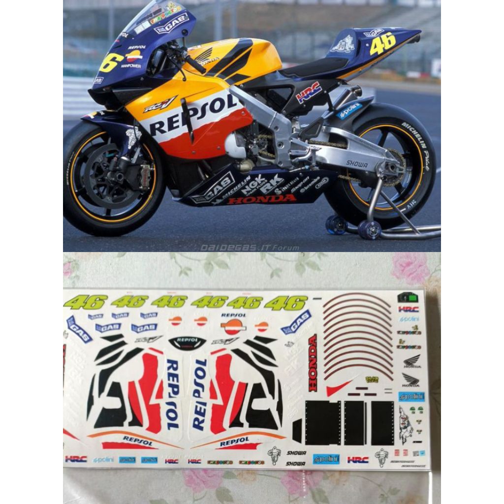 Decal Honda RC211V Rossi 2002 1/12, Decal Rosi no precut