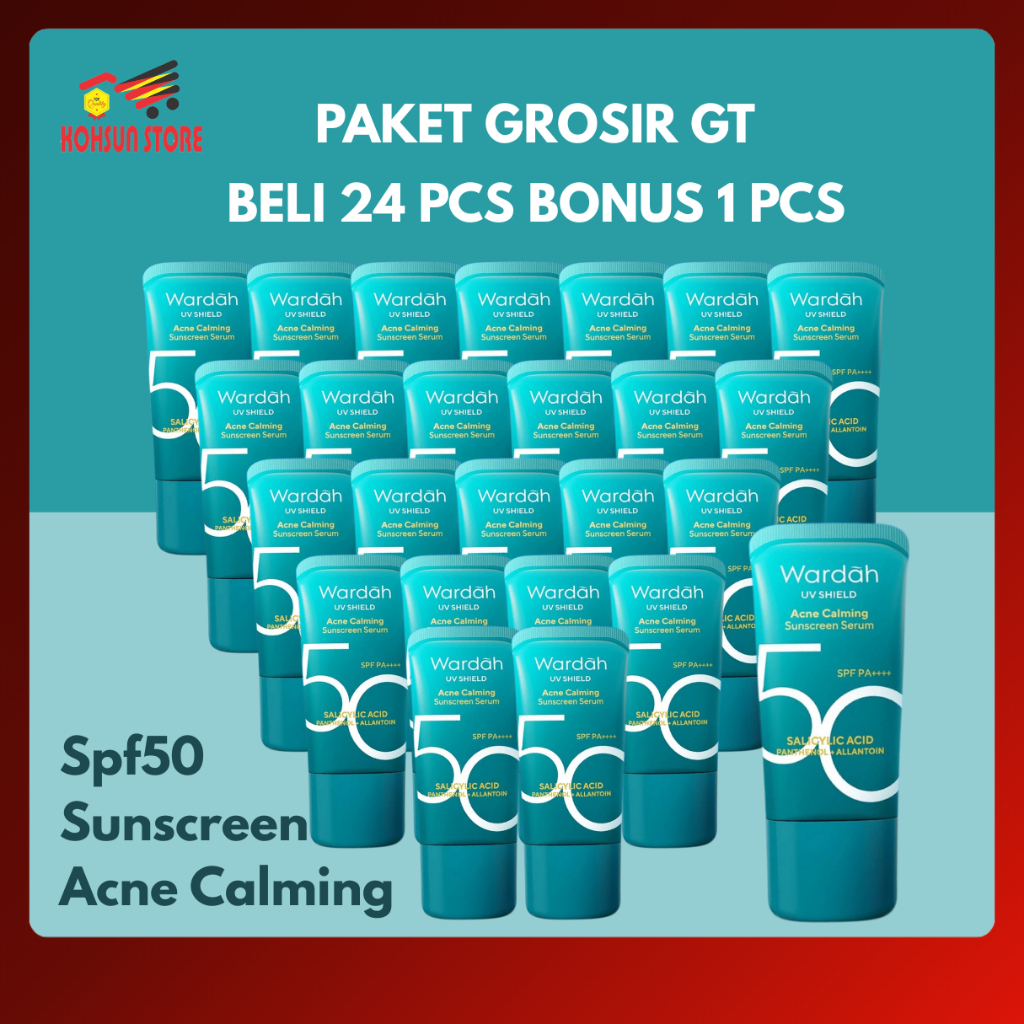 (24+1) Wardah Paket Grosir UV Shield Acne Calming Sunscreen Spf50 PA++ 25ml x 25pcs - Salicylic Acid