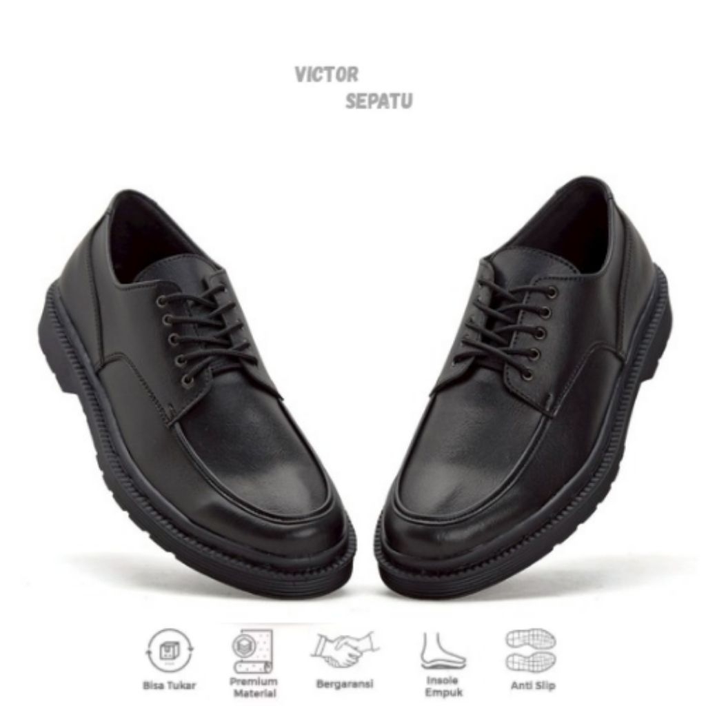 Victor Napoli Black Sepatu Formal Slip On Pria Casual Pantofel Tali Kerja Kantor