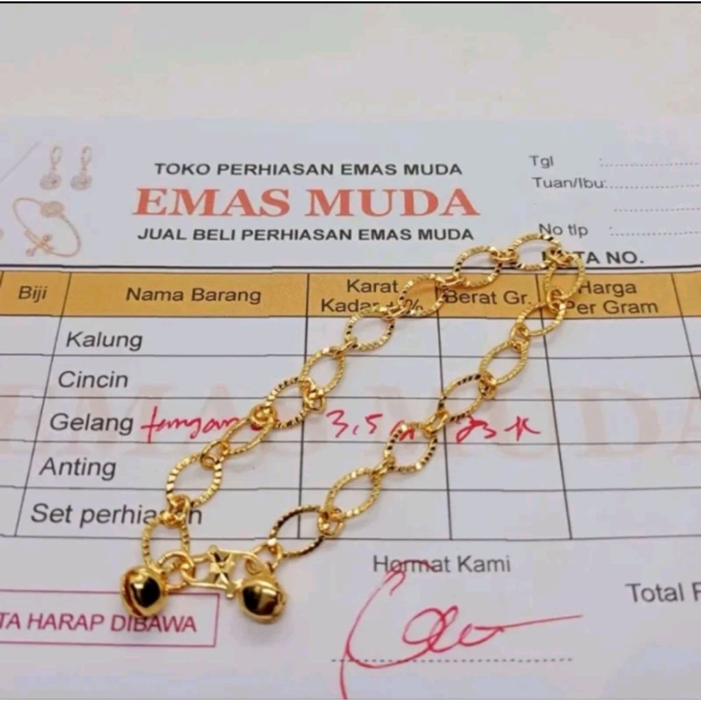 TERBARU GELANG TANGAN NURI UKIR LAPIS EMAS 3 GRAM FREE SURATT