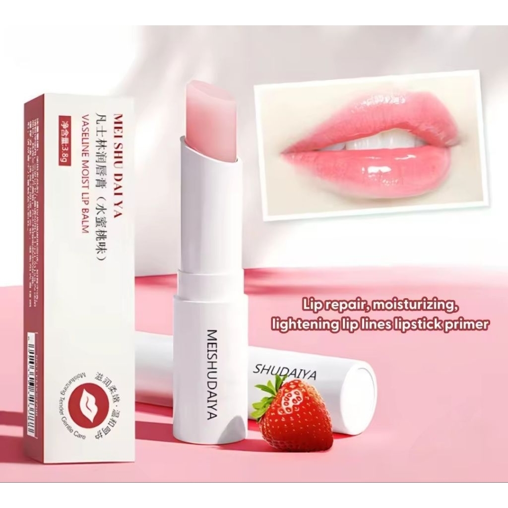{ COD } Lip Balm luofmiss double moisturizing , pelembab bibir Vaseline Strawberry