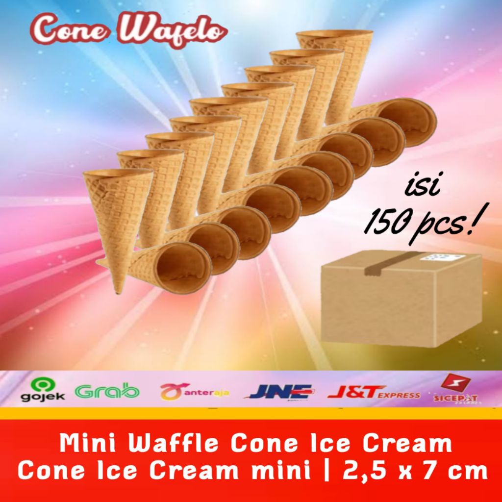Mini Cone Waffle 2.5x7 cm isi 15 pack ( 150 pcs ) Cone Ice Cream Mini Renyah Topping Dessert Cafe Ho